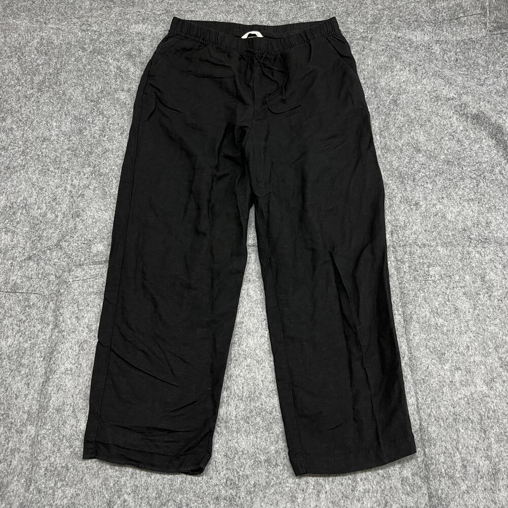H&M Pants Womens M Black Linen Blend Relaxed Lounge Sweatpants Drawstring 34x3